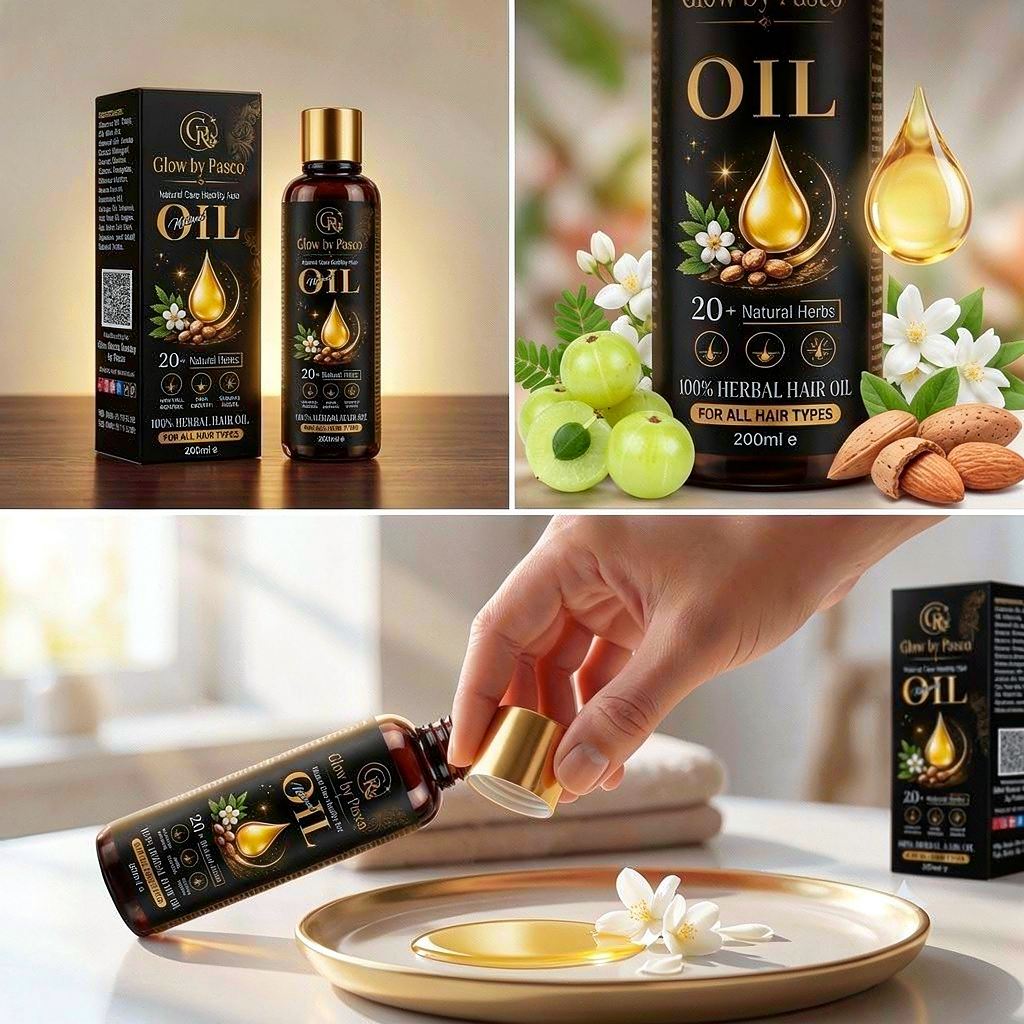 Glow by Pasco 100% Herbal Hair Oil – Anti Hair Fall & Growth Solution